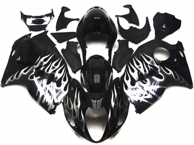 1997-2007 Schwarz Glänzend Mit Silber Flame Suzuki GSXR 1300 Motorrad Verkleidungen 1997-2007 Schwarz Glänzend Mit Silber Flame Suzuki GSXR 1300 Motorrad Verkleidungen