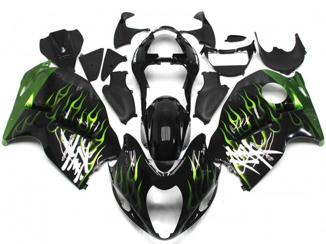 1997-2007 Schwarz Mit Dunkelgrün Flamme Suzuki GSXR 1300 Motorrad Verkleidungen