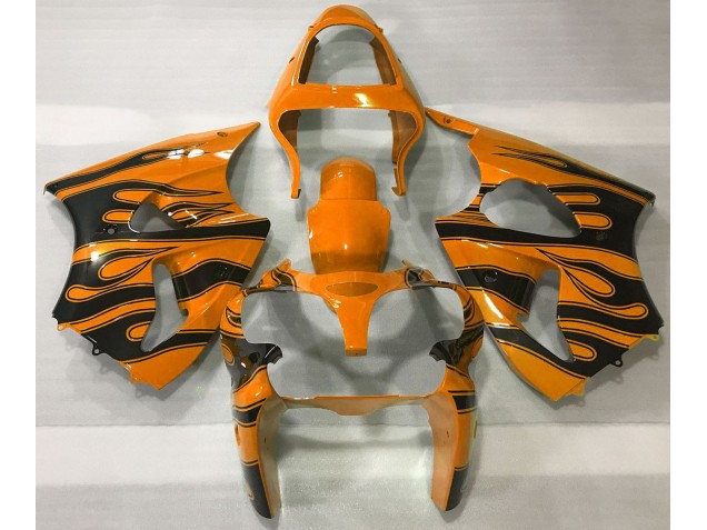 2000-2002 Orange & Schwarz Flamme Kawasaki ZX6R Motorrad Verkleidungen 2000-2002 Orange & Schwarz Flamme Kawasaki ZX6R Motorrad Verkleidungen