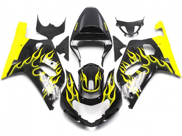 2001-2003 Leuchtend Gelb Flamme Suzuki GSXR 600-750 Motorrad Verkleidungen