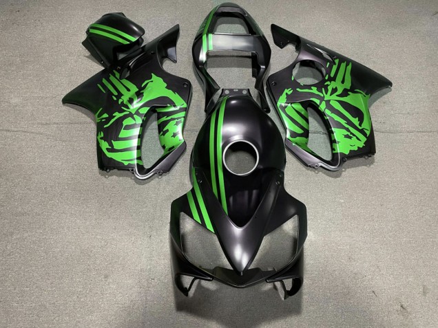 2001-2003 Matt Schwarzer & Grüner Totenkopf Honda CBR600 F4i Motorrad Verkleidungen