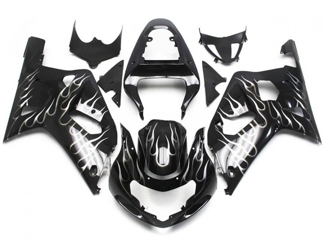 2001-2003 Schwarz & Glänzend Weiß Flamme Suzuki GSXR 600-750 Motorrad Verkleidungen