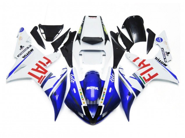 2002-2003 Glänzend Weiß & Blau Fiat Yamaha R1 Motorrad Verkleidungen