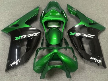 2003-2004 Glänzend Grün & Schwarz Kawasaki ZX6R Motorrad Verkleidungen