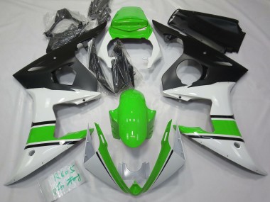 2003-2004 Glänzend Weiß & Grün Yamaha R6 Motorrad Verkleidungen