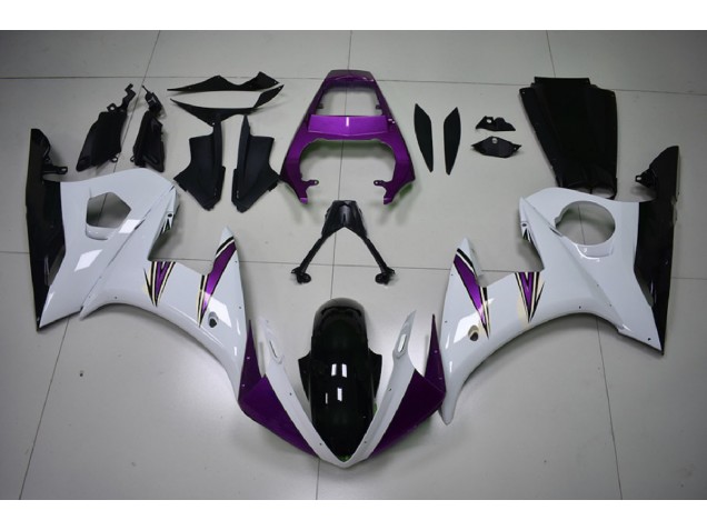 2003-2004 Glänzend Weiß & Lila Akzente Yamaha R6 Motorrad Verkleidungen