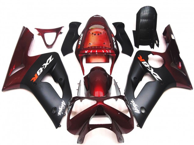2003-2004 Matt Schwarz & Kastanienbraun Kawasaki ZX6R Motorrad Verkleidungen 2003-2004 Matt Schwarz & Kastanienbraun Kawasaki ZX6R Motorrad Verkleidungen