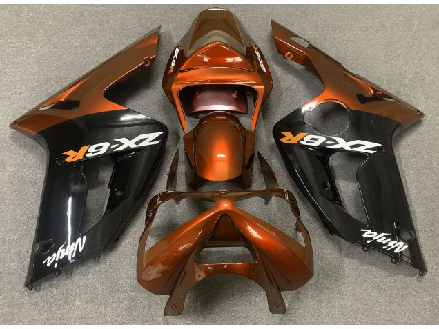 2003-2004 Orange Glänzend & Schwarz Kawasaki ZX6R Motorrad Verkleidungen