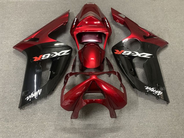 2003-2004 Rot Glänzend & Schwarz Kawasaki ZX6R Motorrad Verkleidungen