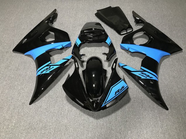2003-2004 Schwarz Glänzend & Hellblau Yamaha R6 Motorrad Verkleidungen