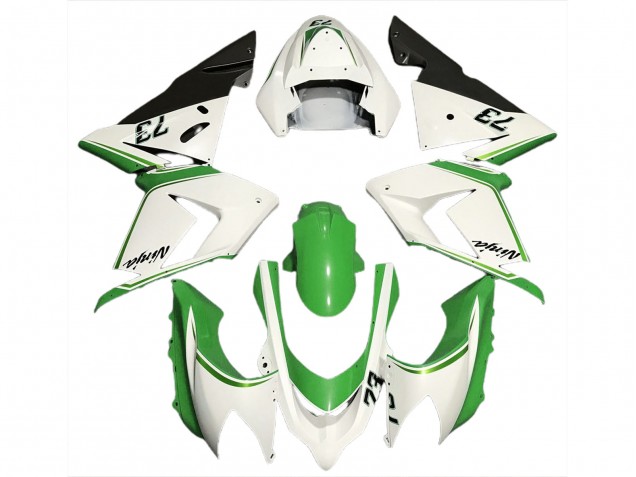 2004-2005 Glänzend Weiß & Grün Kawasaki ZX10R Motorrad Verkleidungen