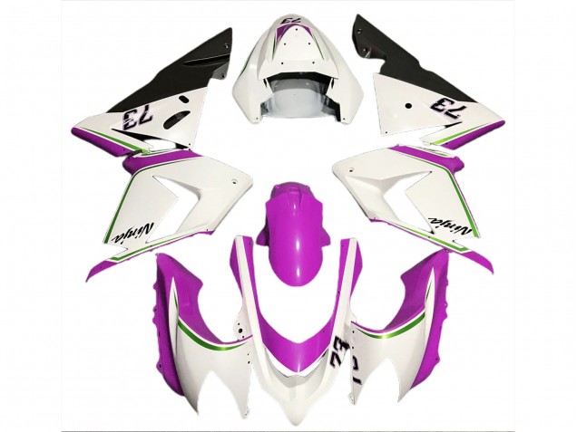 2004-2005 Glänzend Weiß & Pink Kawasaki ZX10R Motorrad Verkleidungen