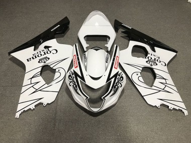 2004-2005 Schwarz Glänzend & Weiß Corona Stil Suzuki GSXR 600-750 Motorrad Verkleidungen