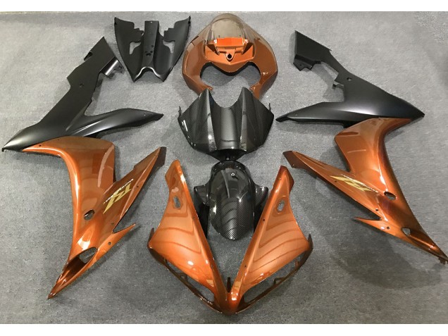 2004-2006 Orange Glänzend & Kohlefaser Stil Yamaha R1 Motorrad Verkleidungen