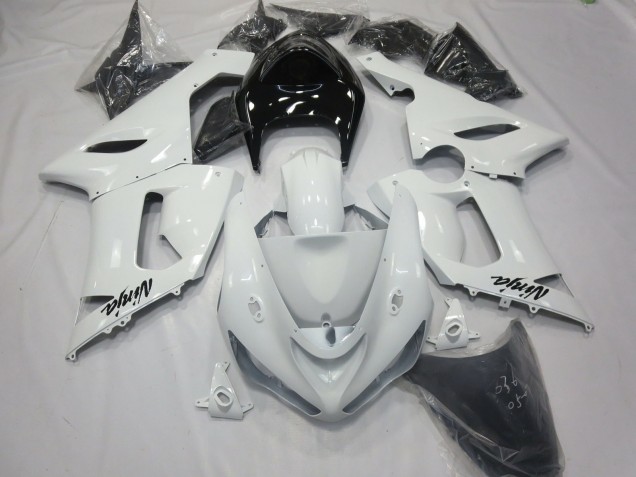 2005-2006 Glänzend Weiß Mit Schwarzem Heck Kawasaki ZX6R Motorrad Verkleidungen