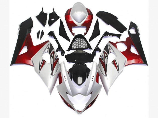 2005-2006 Glänzend Weiß Mit Silbernen Akzenten & Bronze Suzuki GSXR 1000 Motorrad Verkleidungen