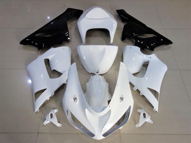 2005-2006 Glänzend Weiß & Schwarz Kawasaki ZX6R Motorrad Verkleidungen 2005-2006 Glänzend Weiß & Schwarz Kawasaki ZX6R Motorrad Verkleidungen