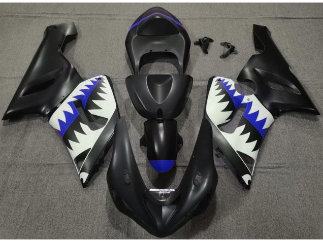 2005-2006 Matt Schwarzer & Blauer Hai Kawasaki ZX6R Motorrad Verkleidungen 2005-2006 Matt Schwarzer & Blauer Hai Kawasaki ZX6R Motorrad Verkleidungen