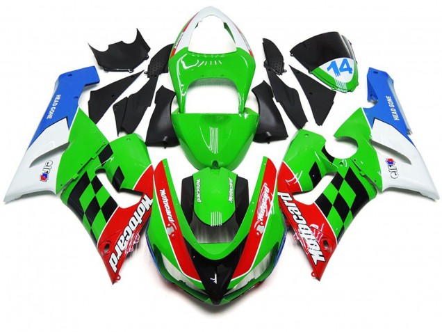 2005-2006 Mehrfarbig Kariert Kawasaki ZX6R Motorrad Verkleidungen 2005-2006 Mehrfarbig Kariert Kawasaki ZX6R Motorrad Verkleidungen