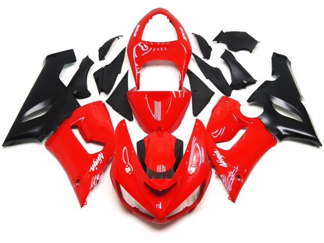 2005-2006 Schlichte Glanz Rot Weiße Aufkleber Kawasaki ZX6R Motorrad Verkleidungen