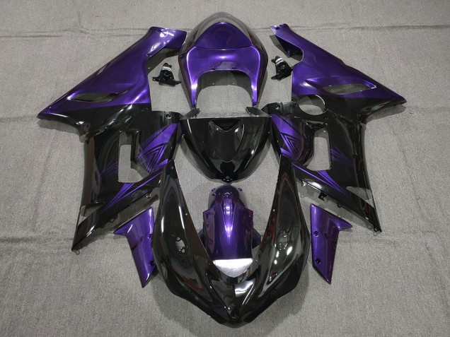 2005-2006 Schwarz Glänzend & Lila Kawasaki ZX6R Motorrad Verkleidungen 2005-2006 Schwarz Glänzend & Lila Kawasaki ZX6R Motorrad Verkleidungen