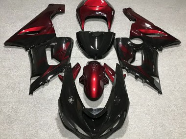 2005-2006 Schwarz Glänzend & Tiefrot Kawasaki ZX6R Motorrad Verkleidungen
