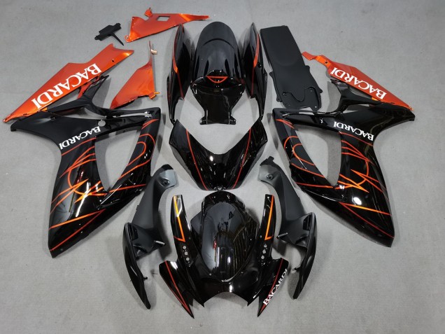 2006-2007 Bacardi Schwarz & Orange Suzuki GSXR 600-750 Motorrad Verkleidungen