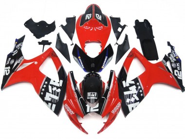 2006-2007 Benutzerdefiniert Rot & Schwarz Logos Suzuki GSXR 600-750 Motorrad Verkleidungen