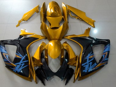2006-2007 Glänzend Gold & Schwarz Suzuki GSXR 600-750 Motorrad Verkleidungen