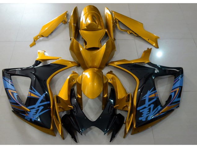 2006-2007 Glänzend Gold & Schwarz Suzuki GSXR 600-750 Motorrad Verkleidungen