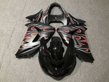 2006-2007 Matt Schwarz & Flamme Kawasaki ZX10R Motorrad Verkleidungen