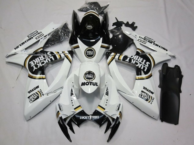 2006-2007 Schwarz Weiß Lucky Strike Suzuki GSXR 600-750 Motorrad Verkleidungen 2006-2007 Schwarz Weiß Lucky Strike Suzuki GSXR 600-750 Motorrad Verkleidungen