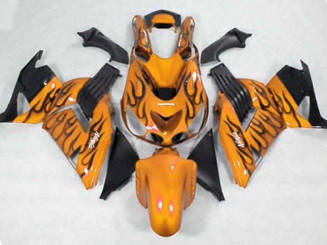 2006-2011 Gelb Schwarz Flamme Kawasaki ZX14R Motorrad Verkleidungen