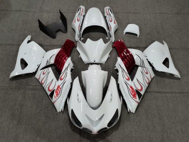 2006-2011 Weiß Rot Flamme Kawasaki ZX14R Motorrad Verkleidungen