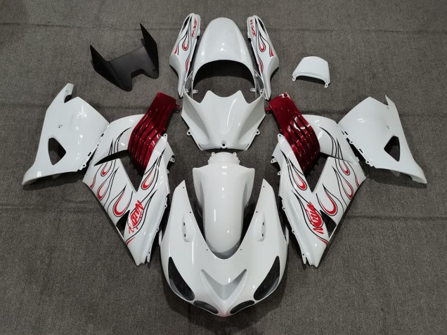 2006-2011 Weiß Rot Flamme Kawasaki ZX14R Motorrad Verkleidungen 2006-2011 Weiß Rot Flamme Kawasaki ZX14R Motorrad Verkleidungen