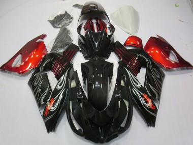 2006-2011 Schwarz Flamme Rot Kawasaki ZX14R Motorrad Verkleidungen