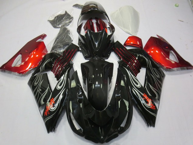 2006-2011 Schwarz Flamme Rot Kawasaki ZX14R Motorrad Verkleidungen