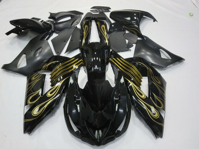 2006-2011 Schwarz Gold & Weiß Kawasaki ZX14R Motorrad Verkleidungen 2006-2011 Schwarz Gold & Weiß Kawasaki ZX14R Motorrad Verkleidungen