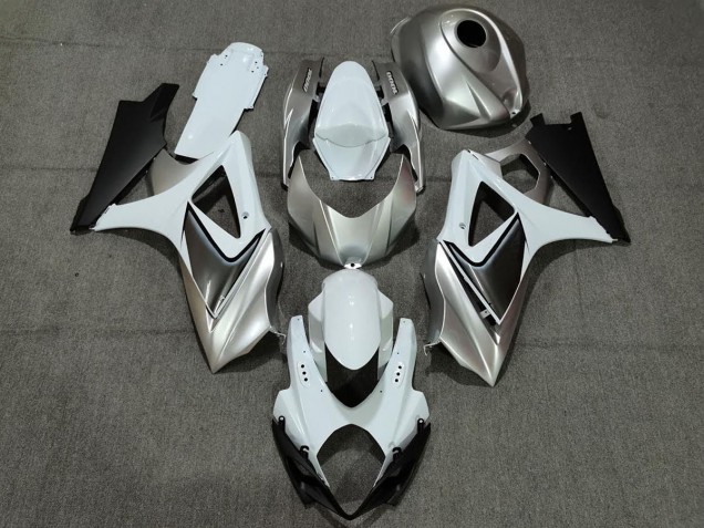 2007-2008 Benutzerdefiniert Silber Weiß Mit Schwarz Suzuki GSXR 1000 Motorrad Verkleidungen