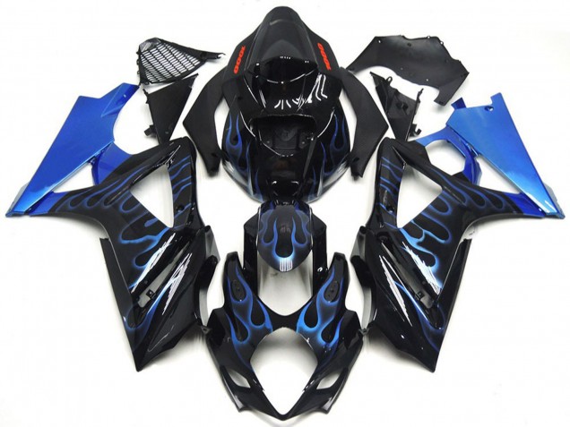 2007-2008 Benutzerdefiniertes Blau & Schwarz Flame Suzuki GSXR 1000 Motorrad Verkleidungen