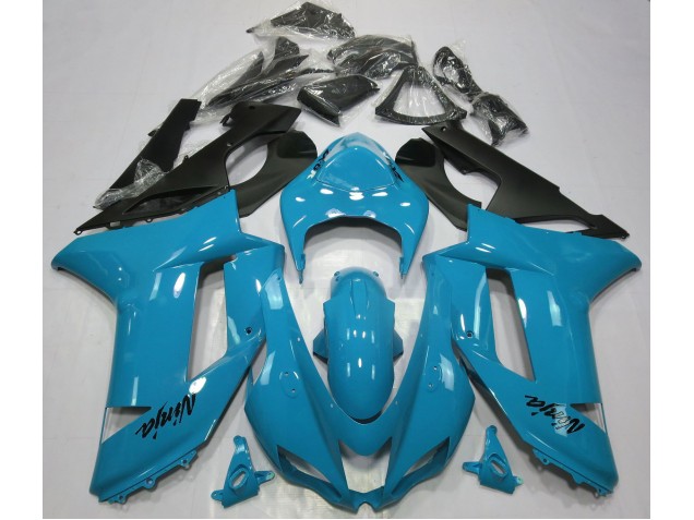 2007-2008 Glänzend Hellblau Kawasaki ZX6R Motorrad Verkleidungen