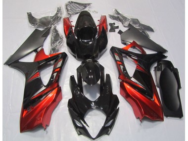2007-2008 Glänzend Schwarz & Rot Suzuki GSXR 1000 Motorrad Verkleidungen