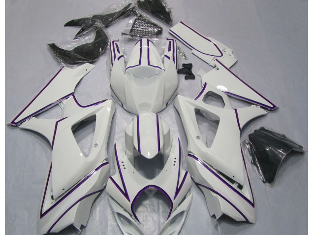 2007-2008 Glänzend Weißer Lila Nadelstreifen Suzuki GSXR 1000 Motorrad Verkleidungen