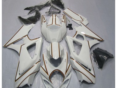 2007-2008 Glänzend Weißer Oranger Nadelstreifen Suzuki GSXR 1000 Motorrad Verkleidungen