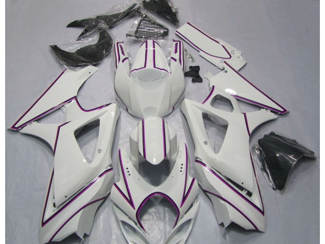 2007-2008 Glänzend Weißer Rosa Nadelstreifen Suzuki GSXR 1000 Motorrad Verkleidungen