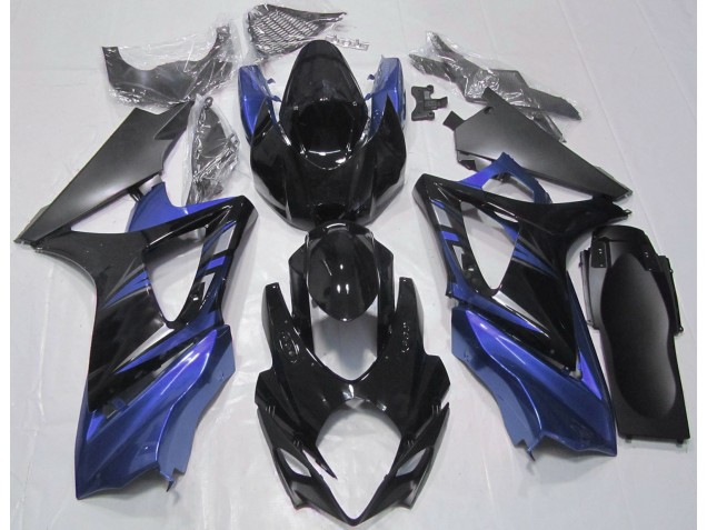 2007-2008 Glänzendes Schwarz & Blau Suzuki GSXR 1000 Motorrad Verkleidungen