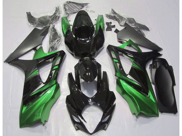 2007-2008 Glänzendes Schwarz & Grün Suzuki GSXR 1000 Motorrad Verkleidungen