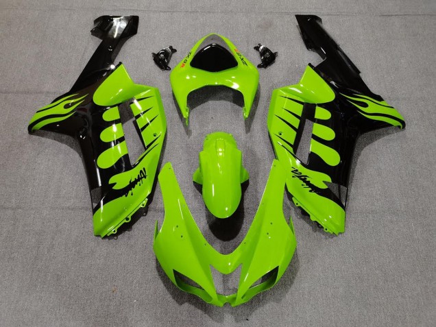 2007-2008 Grün Flamme Kawasaki ZX6R Motorrad Verkleidungen 2007-2008 Grün Flamme Kawasaki ZX6R Motorrad Verkleidungen