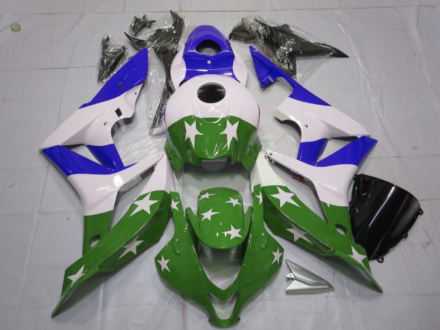 2007-2008 Grüne & Blaue Sterne & Streifen Honda CBR600RR Motorrad Verkleidungen 2007-2008 Grüne & Blaue Sterne & Streifen Honda CBR600RR Motorrad Verkleidungen