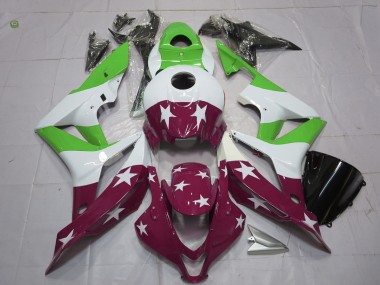 2007-2008 Grüne & Kastanienbraune Sterne & Streifen Honda CBR600RR Motorrad Verkleidungen
